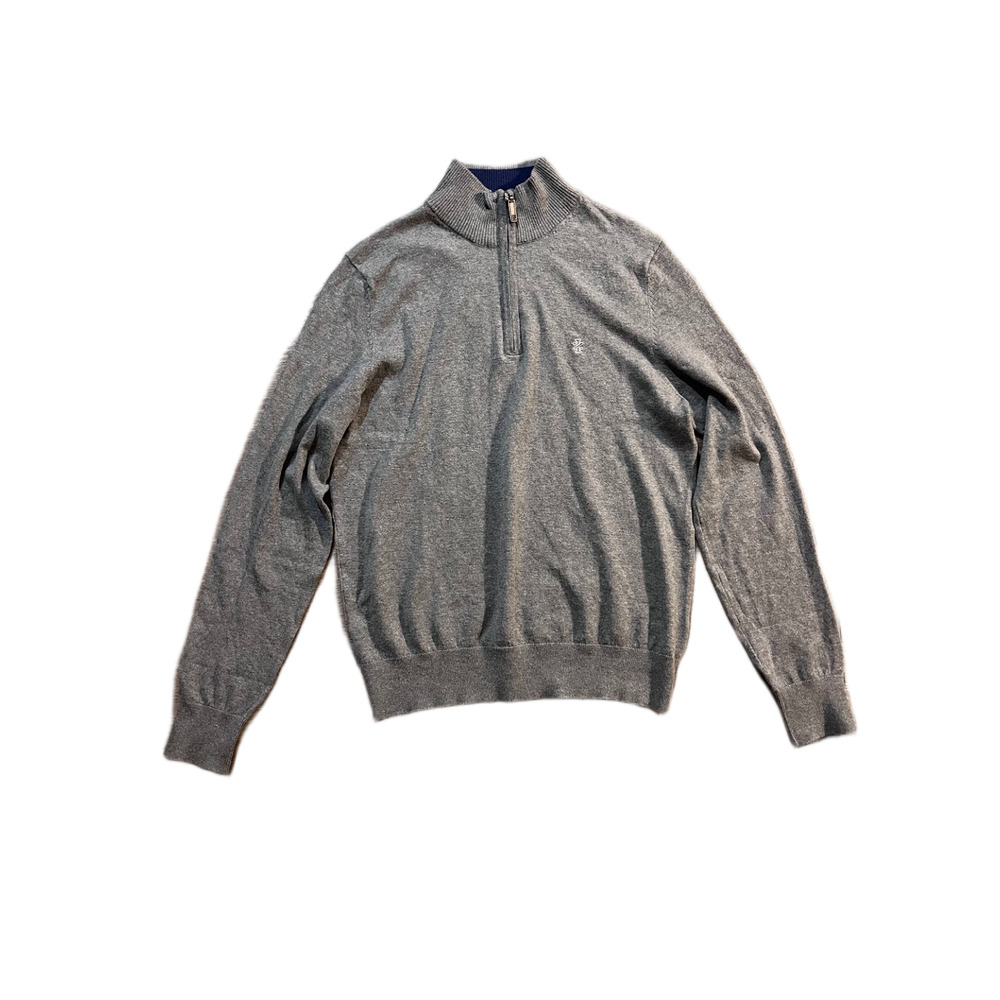 Izod Sweater Men Small Gray Pullover Quarter Zip Long Sleeve Sweatshirt Y2K